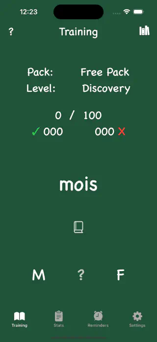 Un Une Main Training Screen
